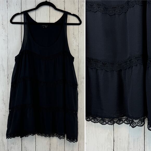 Theory Black Silk Scoop Neck Lace Mallia Sleeveless Tunic Top Size Medium - Picture 1 of 13